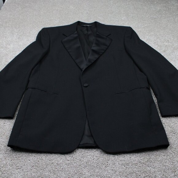 Jos. A. Bank Blazer Mens 42L Black 100% Wool 1 Button Single Vent Sports Jacket - Picture 2 of 12
